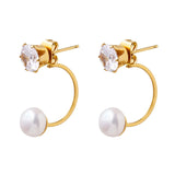Freshwater Pearl Earrings Zircon Plated Jewelry Romantic Wedding Gift