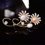 Freshwater Pearl Flower Brooch Pin CZ Brooches Women Coat Accessories