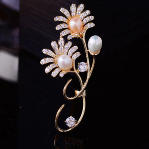 Freshwater Pearl Flower Brooch Pin CZ Brooches Women Coat Accessories