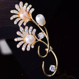 Freshwater Pearl Flower Brooch Pin CZ Brooches Women Coat Accessories