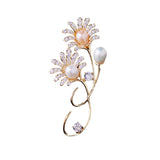Freshwater Pearl Flower Brooch Pin CZ Brooches Women Coat Accessories