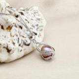 Freshwater Pearl Pendant Necklace 925 Sterling Silver Chain Cage Pendant