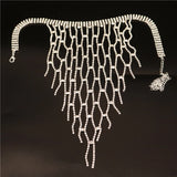 Long Tassel Choker Necklace Rhinestone Pendant Jewelry