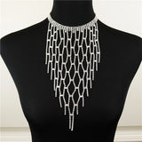Long Tassel Choker Necklace Rhinestone Pendant Jewelry