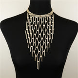 Long Tassel Choker Necklace Rhinestone Pendant Jewelry