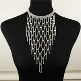 Long Tassel Choker Necklace Rhinestone Pendant Jewelry