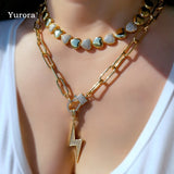 Zircon Lightning Pendant Necklace Gold Chain Choker Hip Hop Women Couple Jewelry