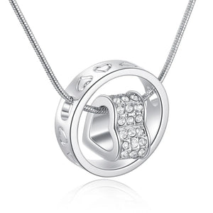 Crystal Heart Circle Snake Chain Necklace Pendant