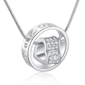 Crystal Heart Circle Snake Chain Necklace Pendant