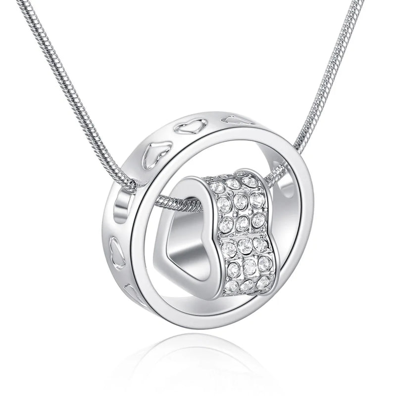 Crystal Heart Circle Snake Chain Necklace Pendant