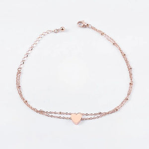 Double Layer Heart Anklet Adjustable Chain