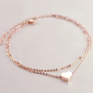 Double Layer Heart Anklet Adjustable Chain