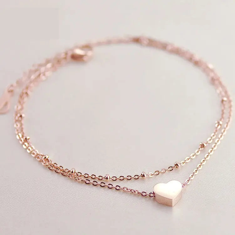 Double Layer Heart Anklet Adjustable Chain