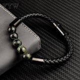 Stainless Steel Gemstone Bracelet with Leather