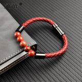 Stainless Steel Gemstone Bracelet with Leather