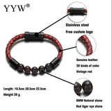 Stainless Steel Gemstone Bracelet with Leather