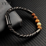 Stainless Steel Gemstone Bracelet with Leather