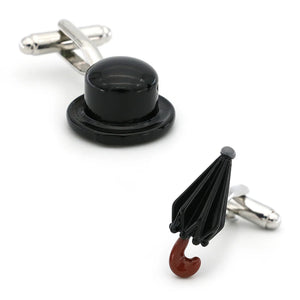 Chaplin Cap & Umbrella Cuff Links - Brass Material