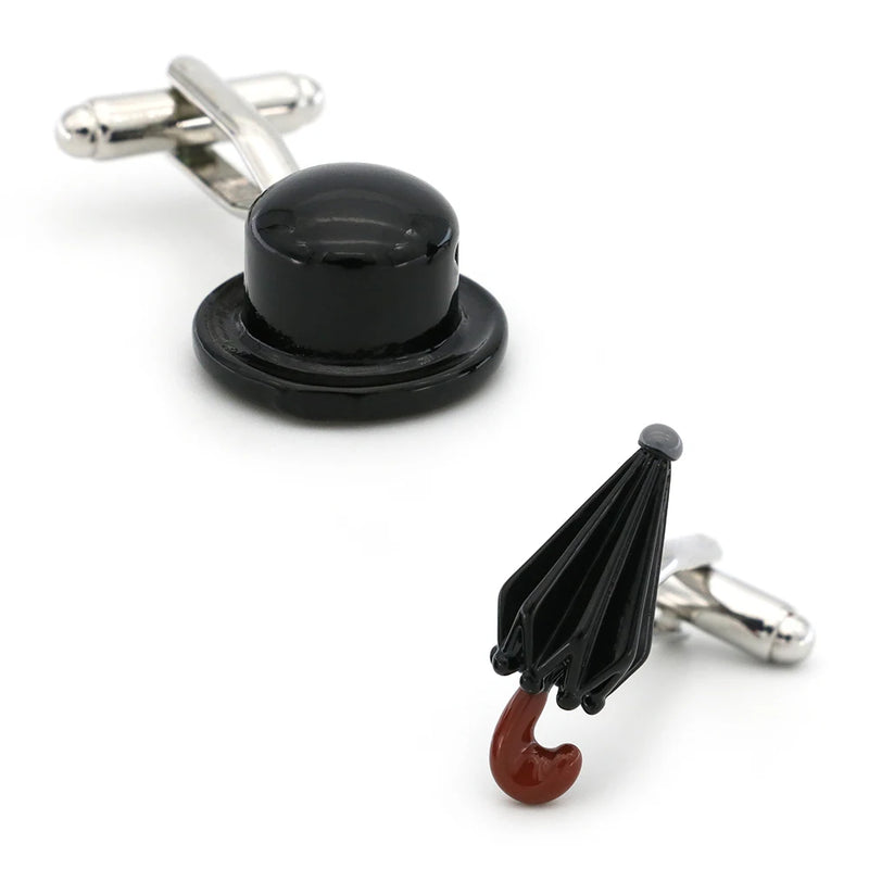 Chaplin Cap & Umbrella Cuff Links - Brass Material