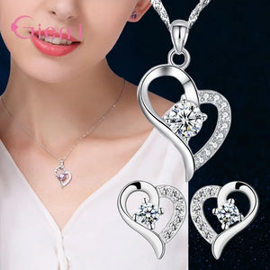 925 Silver Heart Jewelry Set For Girls Engagement Party