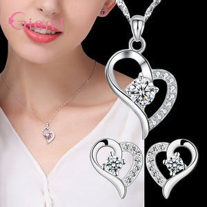 925 Silver Heart Jewelry Set For Girls Engagement Party