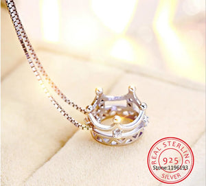 925 Silver Zirconia Crown Pendant Necklace for Women Bijoux Jewelry