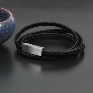 Men's Stainless Steel Leather Bracelets Multilayer Braided Rope Jewelry