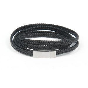 Men's Stainless Steel Leather Bracelets Multilayer Braided Rope Jewelry