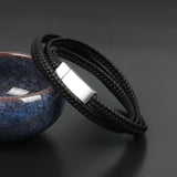Men's Stainless Steel Leather Bracelets Multilayer Braided Rope Jewelry