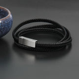 Men's Stainless Steel Leather Bracelets Multilayer Braided Rope Jewelry