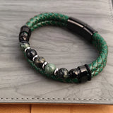 Green Leather Braided Punk Beads Bracelet