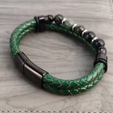 Green Leather Braided Punk Beads Bracelet