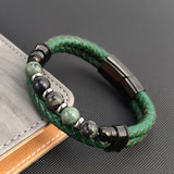 Green Leather Braided Punk Beads Bracelet
