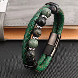 Green Leather Braided Punk Beads Bracelet