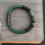 Green Leather Braided Punk Beads Bracelet