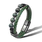 Green Leather Braided Punk Beads Bracelet