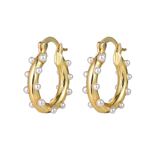 Geometric Circle Pearl Hoop Earrings & Silver Drop Earrings Gift