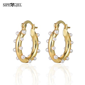 Geometric Circle Pearl Hoop Earrings & Silver Drop Earrings Gift