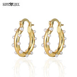 Geometric Circle Pearl Hoop Earrings & Silver Drop Earrings Gift