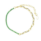 Colorful Rainbow CZ Link Chains Paper Clip Round CZ Tennis Bracelet
