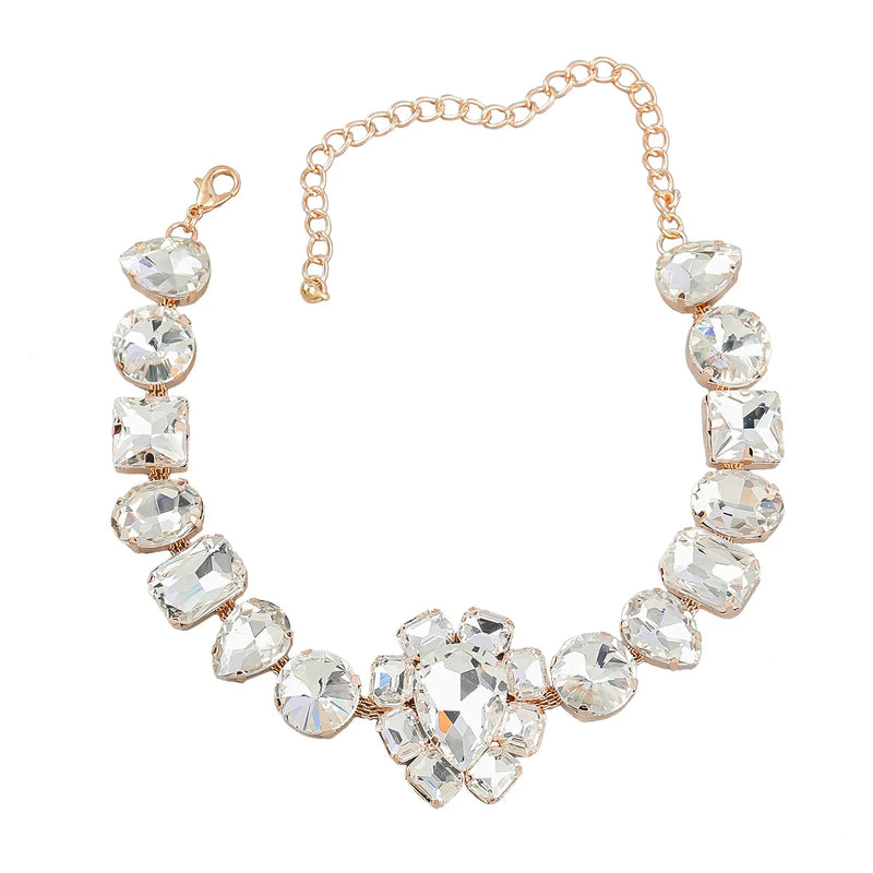 Geometric Glass Drill Necklace Female Pendant Temperament Dinner Party Jewelry