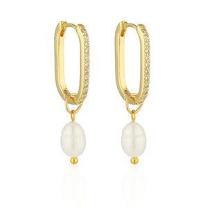 Geometric Natural Pearl Drop Earrings Fine Jewelry Gift