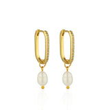 Geometric Natural Pearl Drop Earrings Fine Jewelry Gift