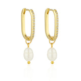 Geometric Natural Pearl Drop Earrings Fine Jewelry Gift