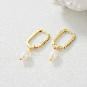 Geometric Natural Pearl Drop Earrings Fine Jewelry Gift