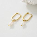 Geometric Natural Pearl Drop Earrings Fine Jewelry Gift
