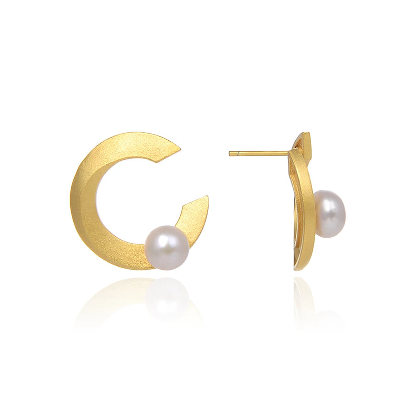 Freshwater Cultured Pearls Stud Earrings for Women Girls C,S,V Letter Shape