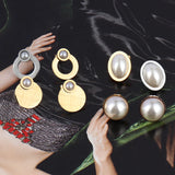 Geometric Pearl Earrings Stainless Steel Stud Charm Jewelry