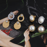 Geometric Pearl Earrings Stainless Steel Stud Charm Jewelry