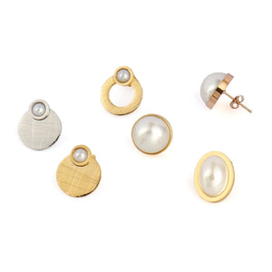 Geometric Pearl Earrings Stainless Steel Stud Charm Jewelry